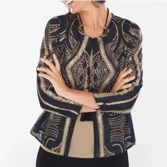 Chico's Jackets & Blazers - Chicos Travelers Collection Black/ Gold Sz1 Embroidered Sequin Jacket